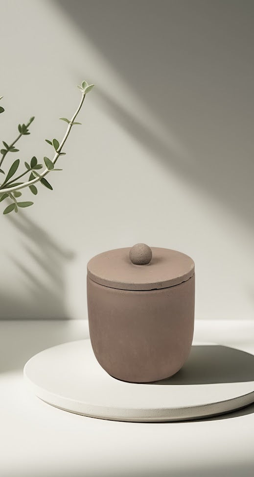 Brown colored concrete candle, coconut wax, MoodBloom