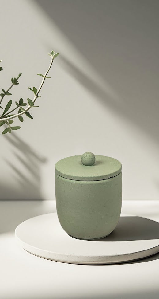 Green eucalyptus fragranced concrete candle, MoodBloom